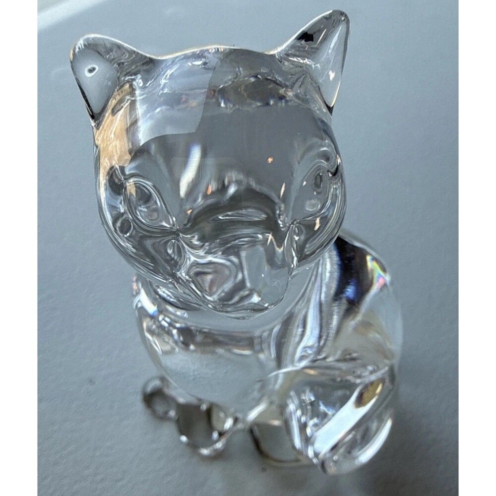 Vintage Lenox Crystal Glass Seated Cat Figurine Paper Weight Made Czech Republic